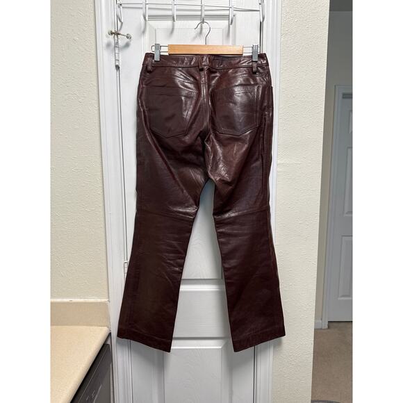 Y2K Gap Chocolate Brown Pure Genuine Leather Western Boot Cut Pants Size 8 - Picture 3 of 6